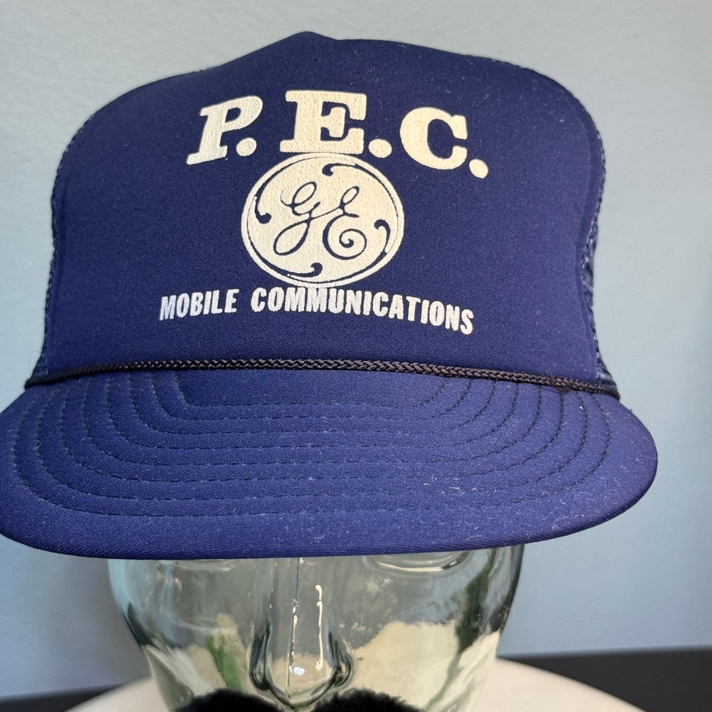 Vintage‎ GE Mobile Communications P.E.C. Navy Blue Mesh Snapback Trucker Hat Cap